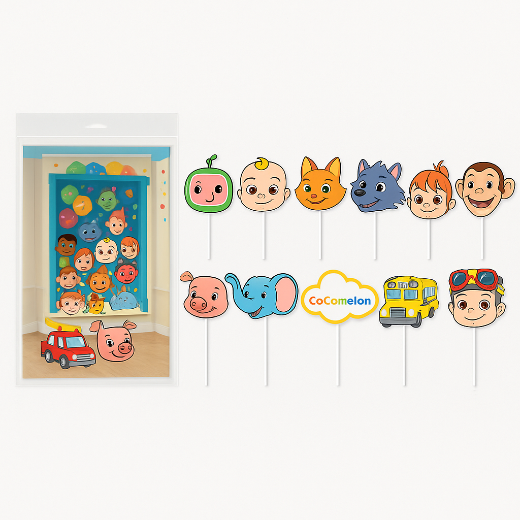 CoComelon Photo Booth Scene Setter Kit with Props for Kids' Birthday Parties