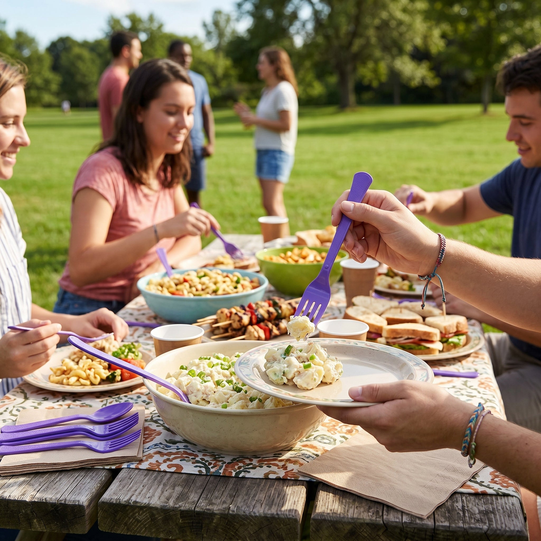 Purple Plastic Forks - Heavyweight Disposable Party Cutlery, 7.5 In. Durable Colored Plastic Silverware for Events, Birthdays, Catering
