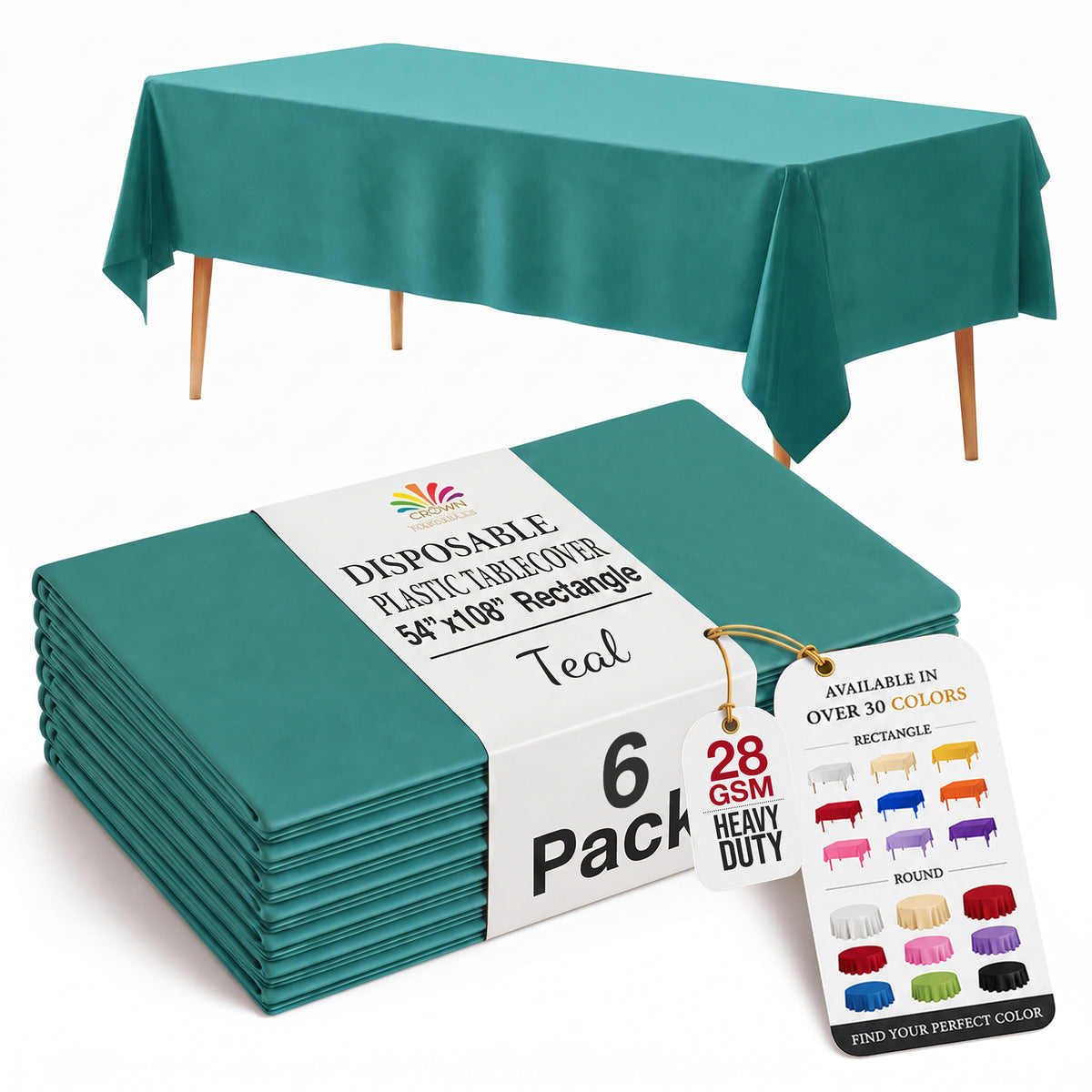 Teal Plastic Table Covers | 6 Pack | 54 in. x 108 in.