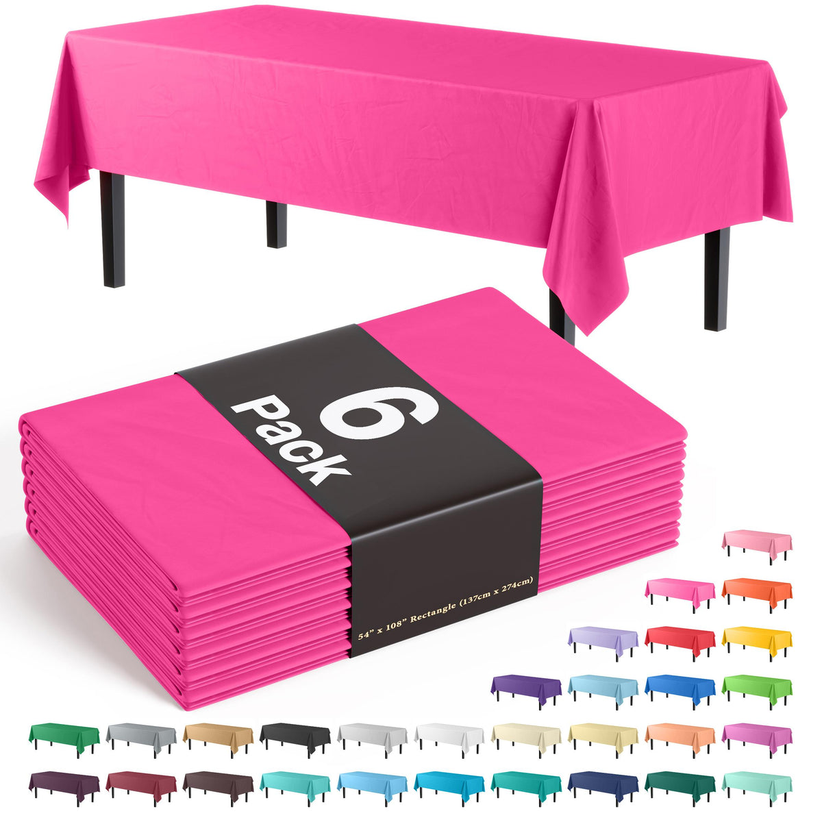 Cerise Plastic Table Covers | 6 Pack - 54 In. x 108 In.