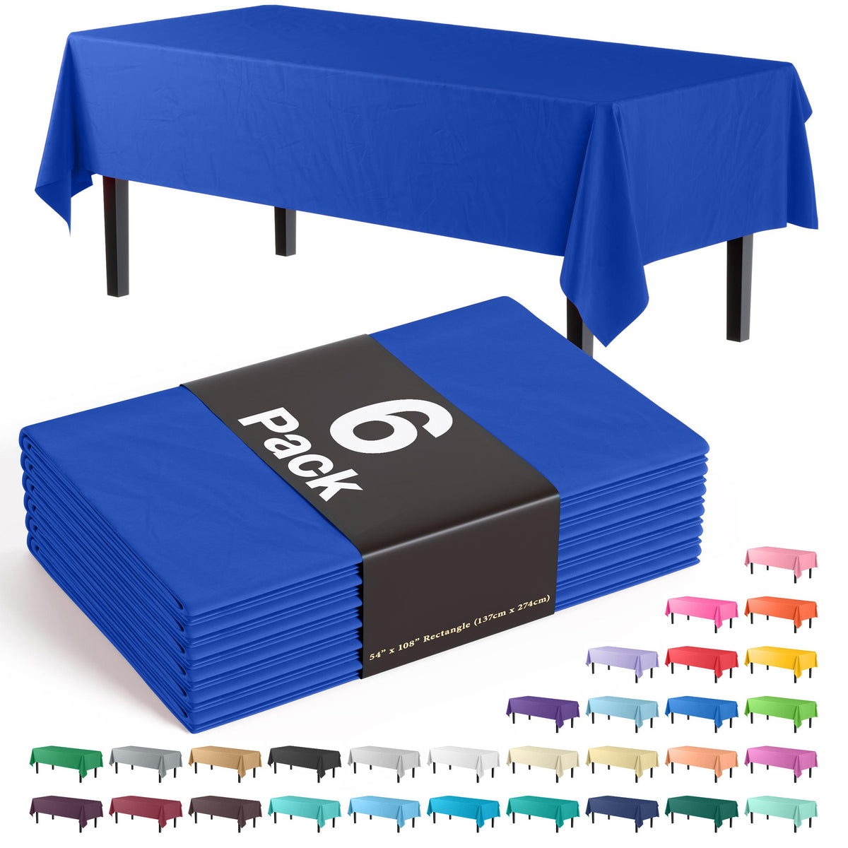 Premium Dark Blue Plastic Table Covers | 6 Pack - 54 In. x 108 In.