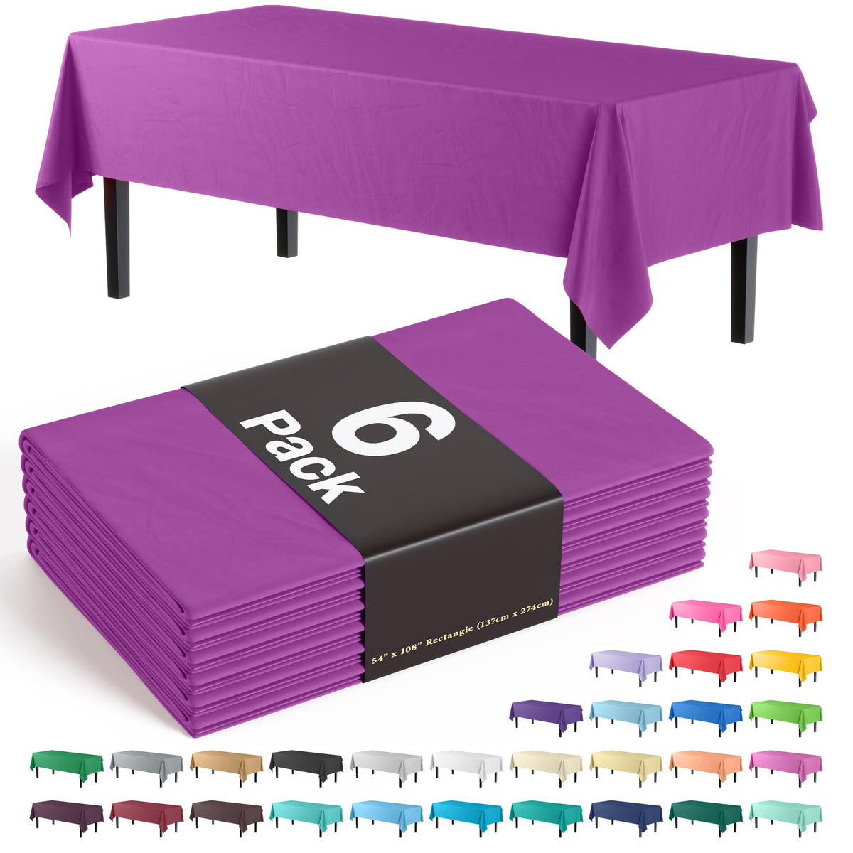 Magenta Plastic Table Covers | 6 Pack - 54 In. x 108 In.