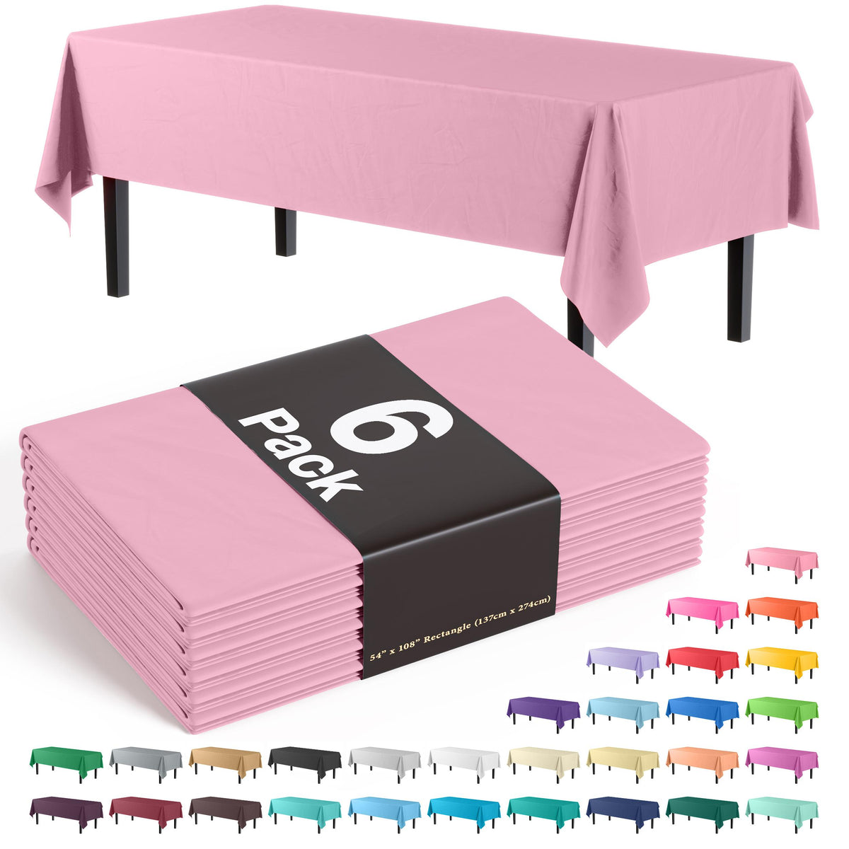 Premium Pink Plastic Table Covers | 6 Pack - 54 In. x 108 In.