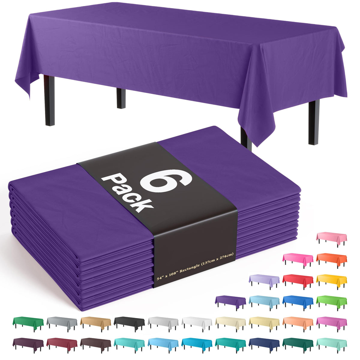 Purple Plastic Table Covers | 6 Pack - 54 In. x 108 In.