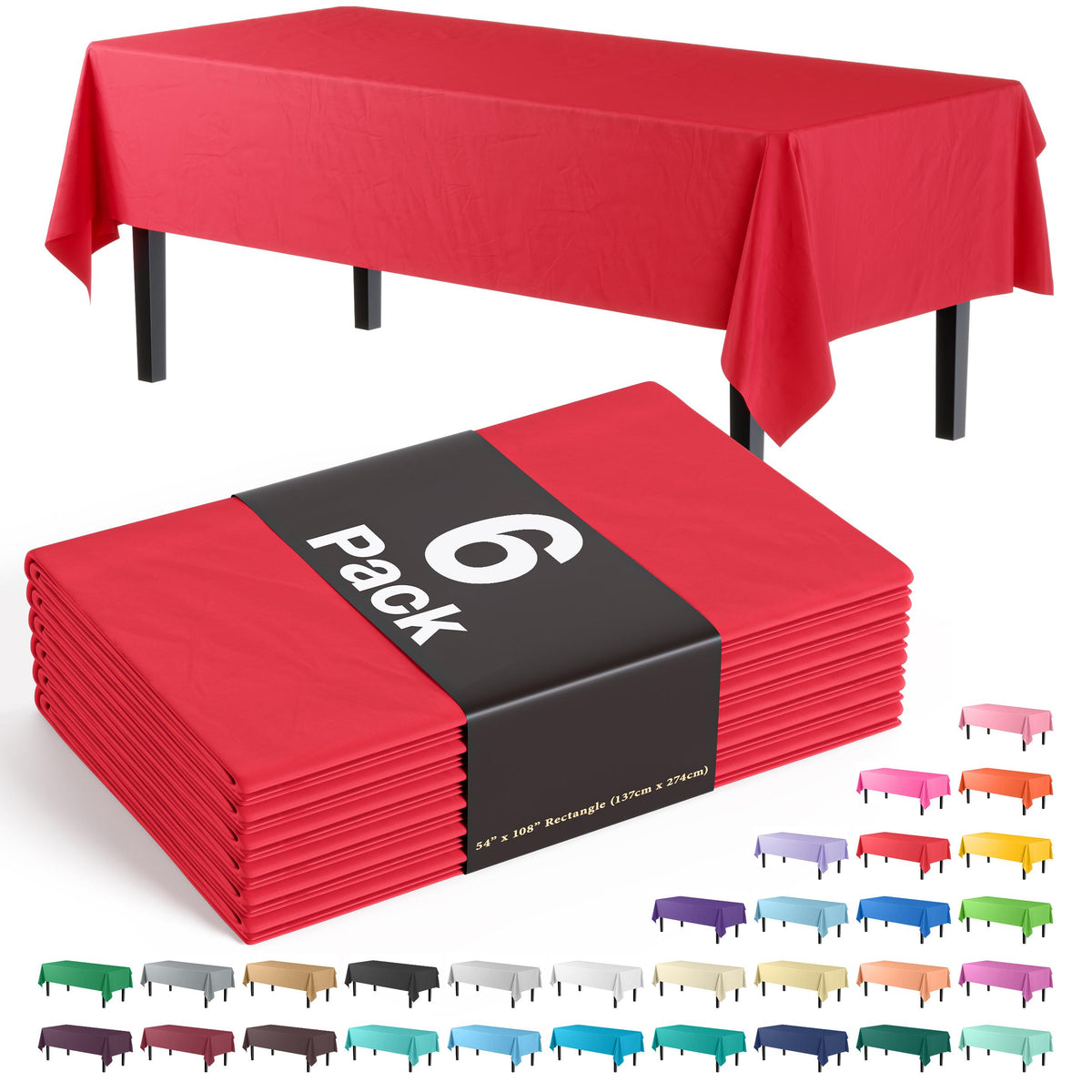 Red Plastic Table Covers | 6 Pack - 54 In. x 108 In.