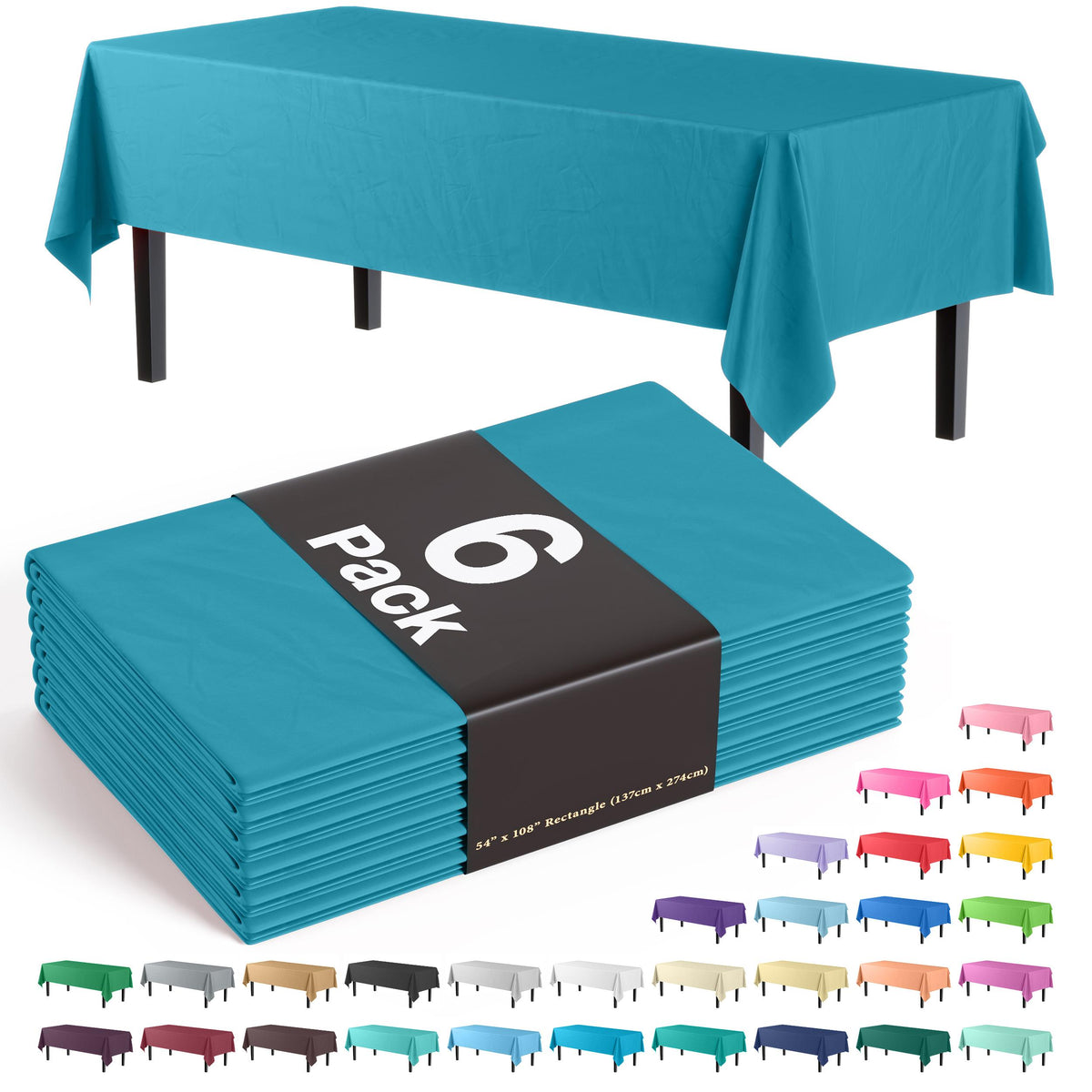 Premium Turquoise Plastic Table Covers | 6 Pack - 54 In. x 108 In.