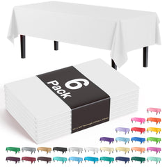 Premium White Plastic Table Covers | 6 Pack - 54 In. x 108 In.