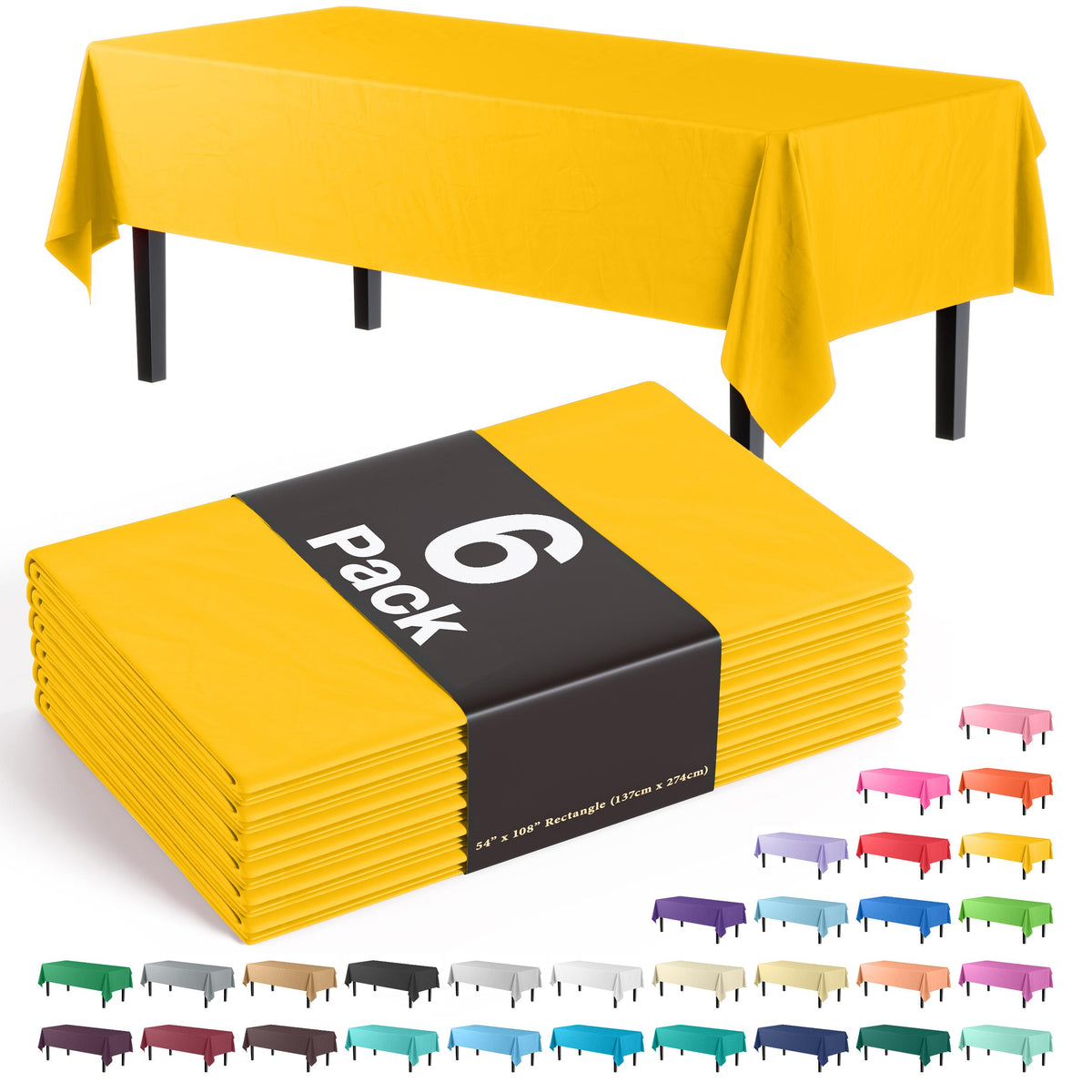 Yellow Plastic Table Covers | 6 Pack - 54 In. x 108 In.