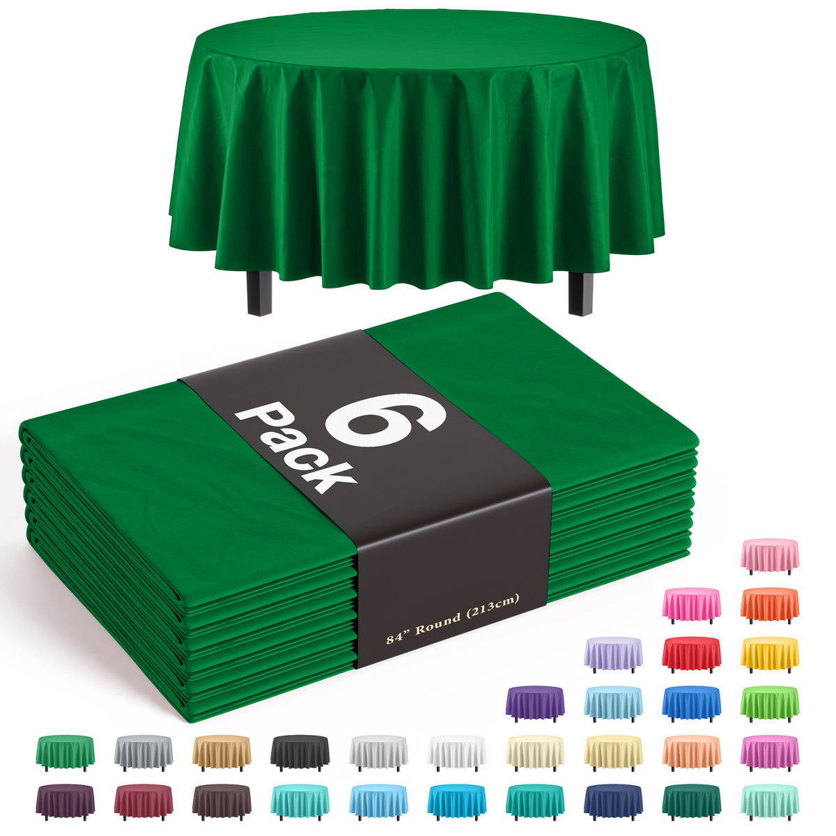 Premium Round Emerald Green Plastic Table Covers | 6 Pack