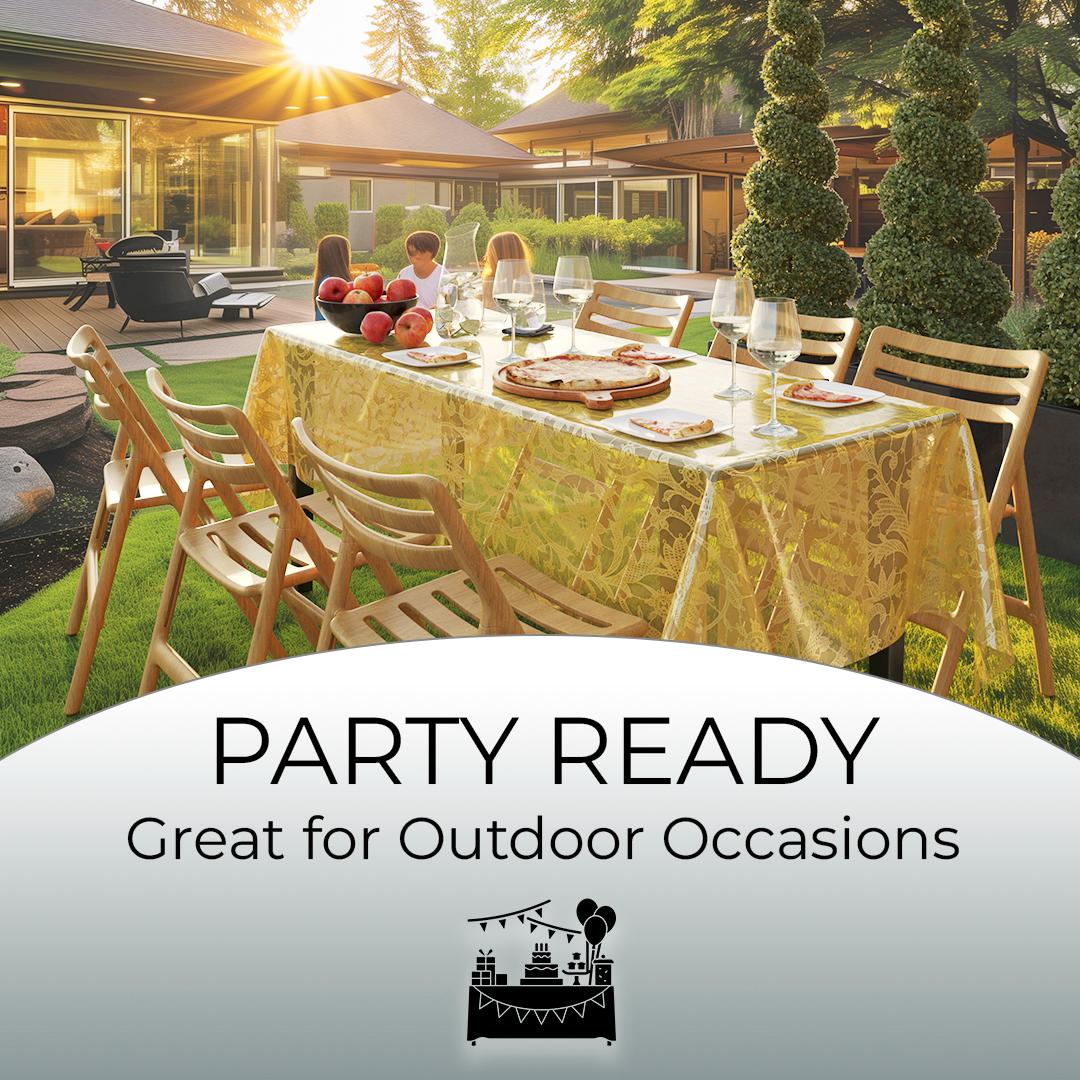 Premium Gold Lace Plastic Table Covers | 12 Count - 54 In. x 108 In.