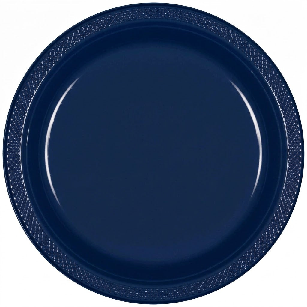 True Navy 7" Round Plastic Plates - 50 Count