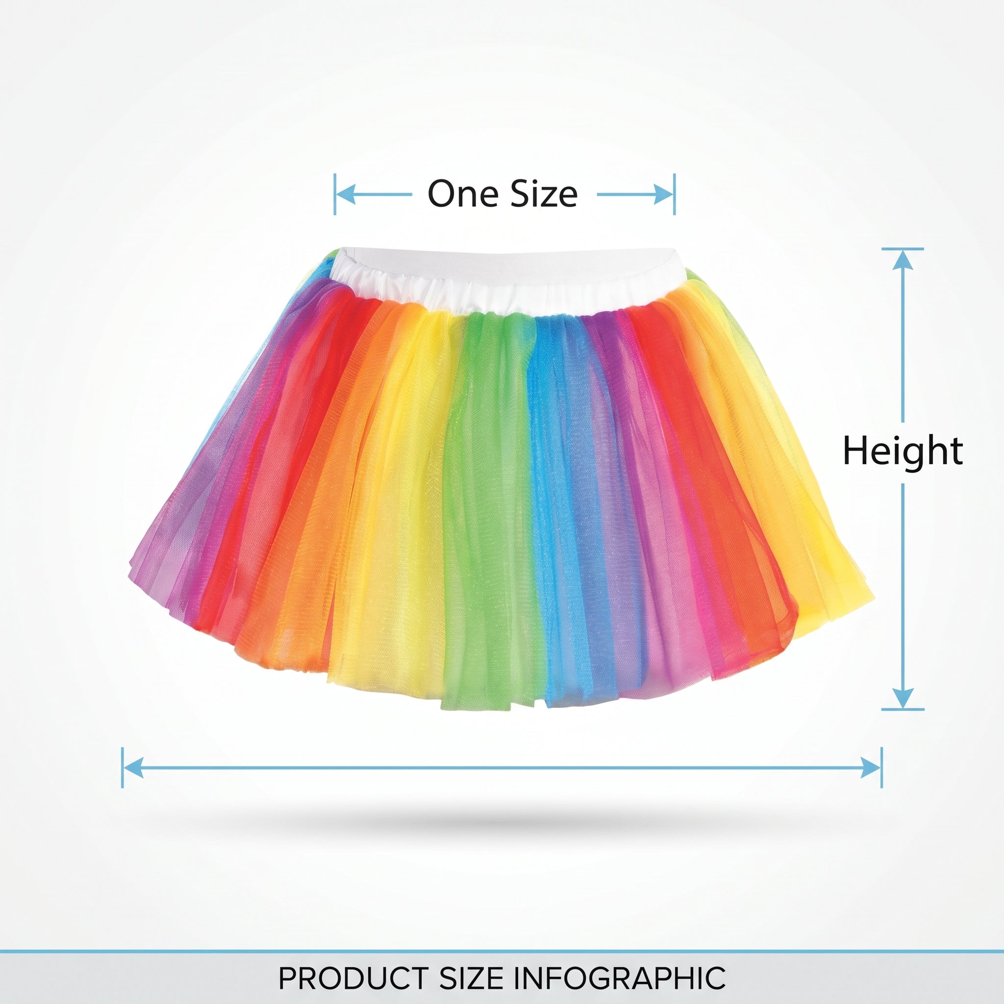 Rainbow Tutu Skirt for Kids - Layered Tulle Costume Accessory with Elastic Waist, Colorful Girls Dance Skirt for Parties, Pride, Halloween, One Size