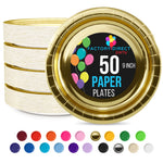 9 In. Reflective Gold Paper Plates - 50 Ct.