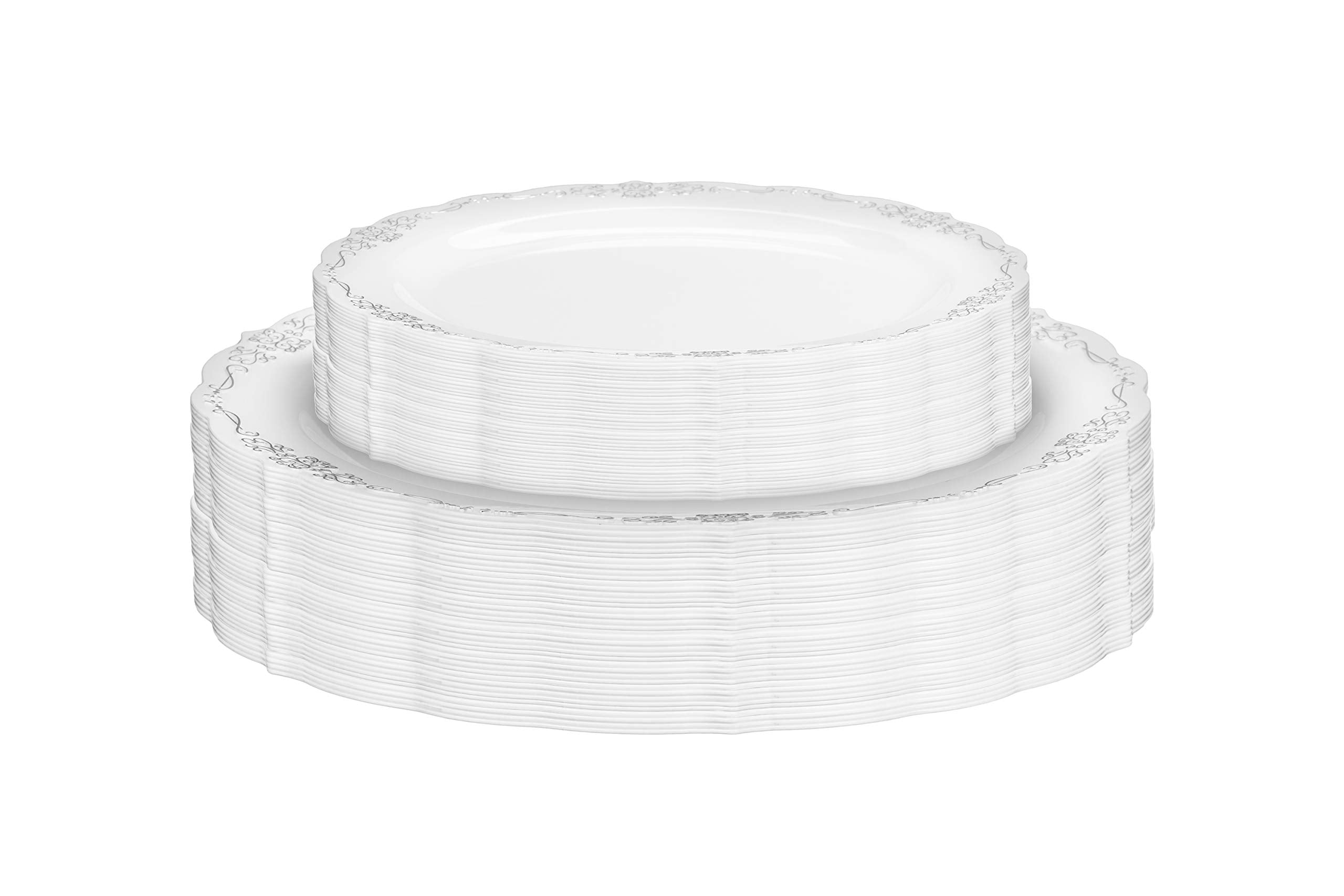 7.5 In. Gray/Silver Victorian Design Plastic Plates | 120 Count