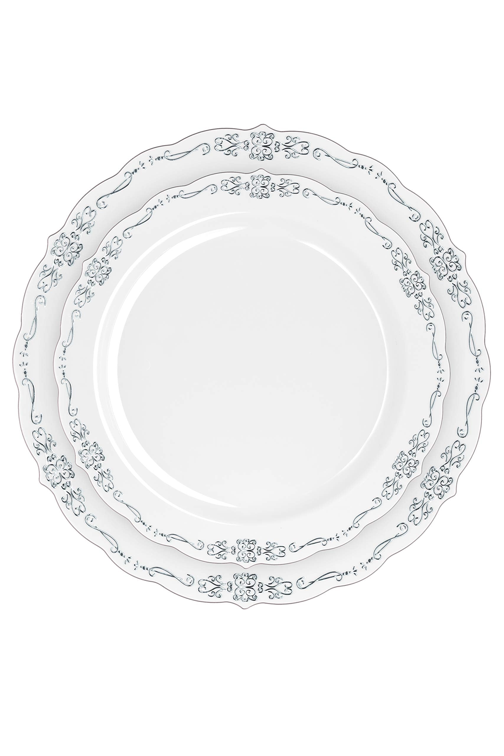 7.5 In. Gray/Silver Victorian Design Plastic Plates | 120 Count