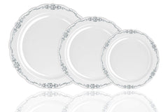 7.5 In. Gray/Silver Victorian Design Plastic Plates | 120 Count