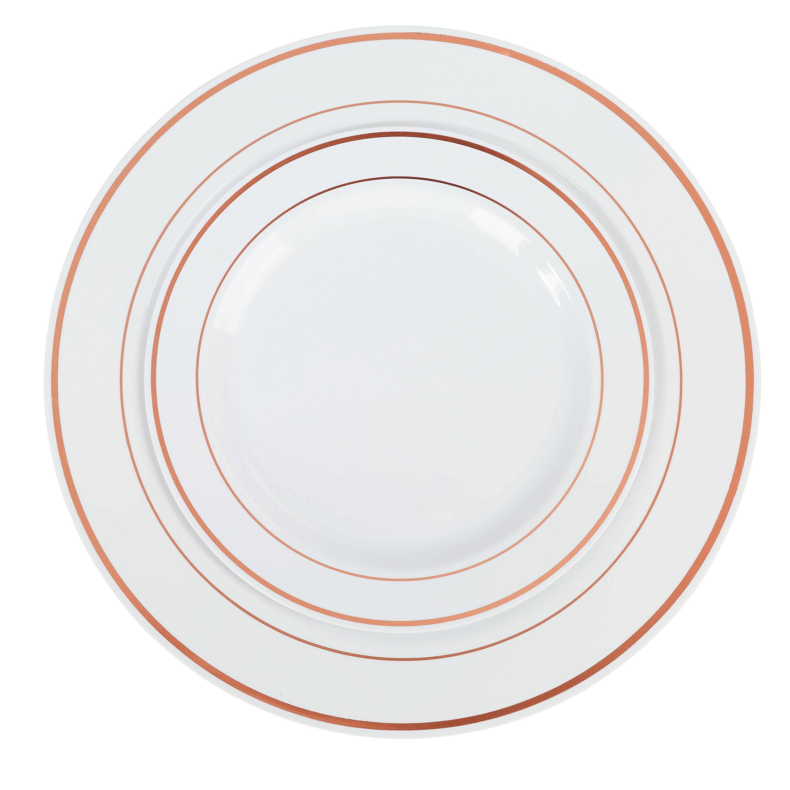 7.5 In. White/Rose Gold Line Design Plastic Plates | 120 Count