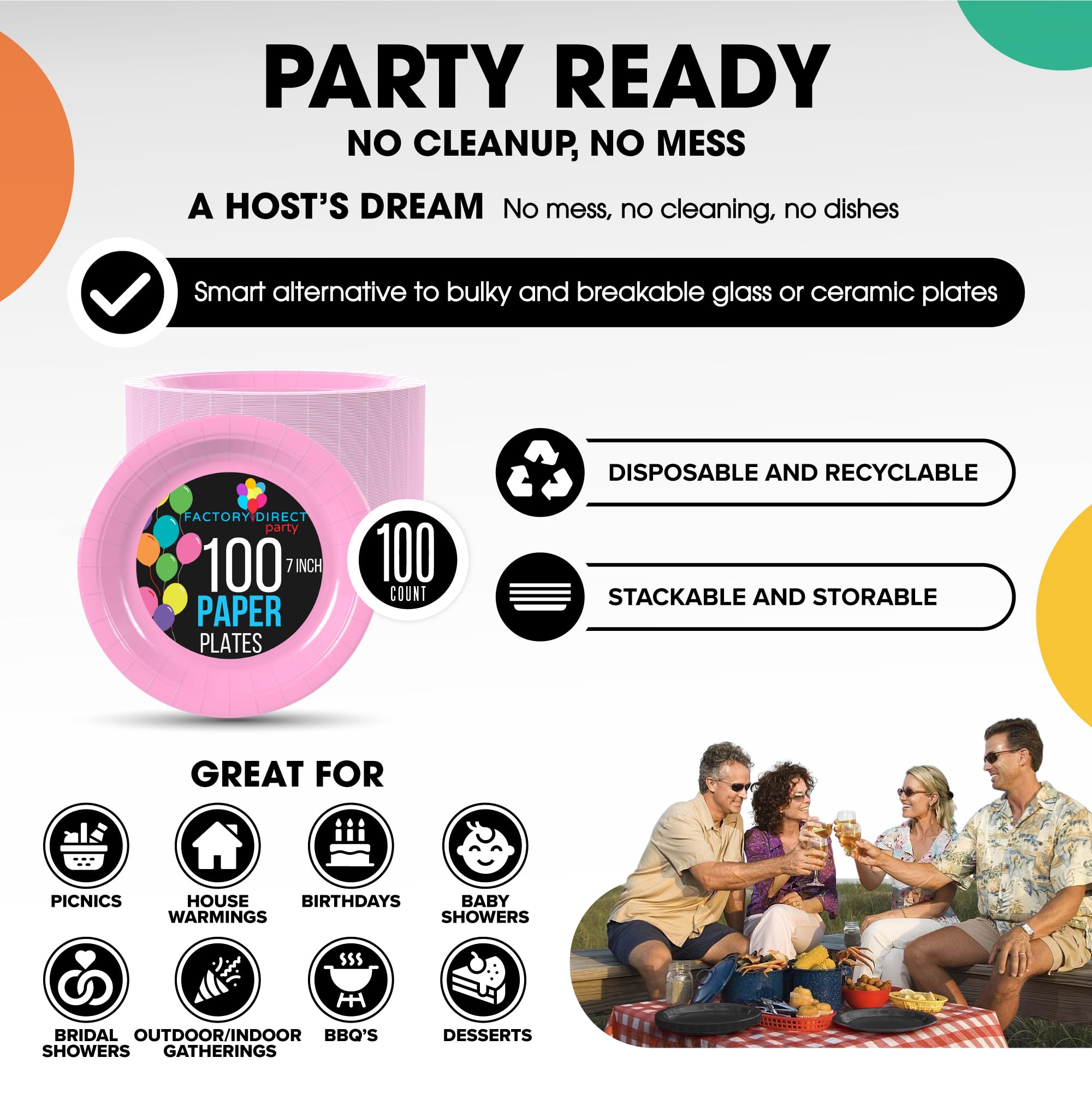 7 In. Pink Paper Plates | Case of 1000