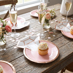 Diamond Ring Shaped Metallic Dessert Plates, Rose Gold, 7-Inch, 8-Pack