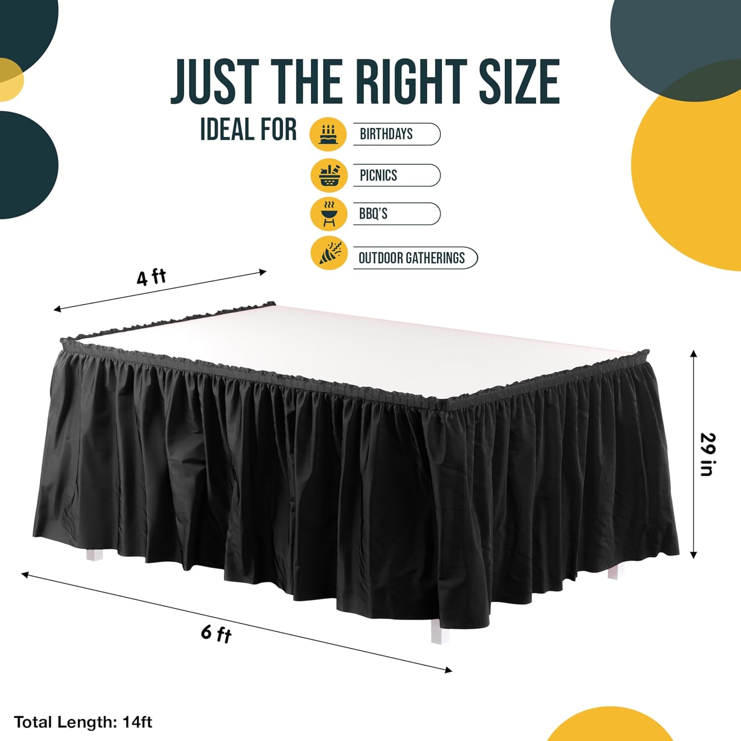 Black Plastic Table Skirt | 6 Pack