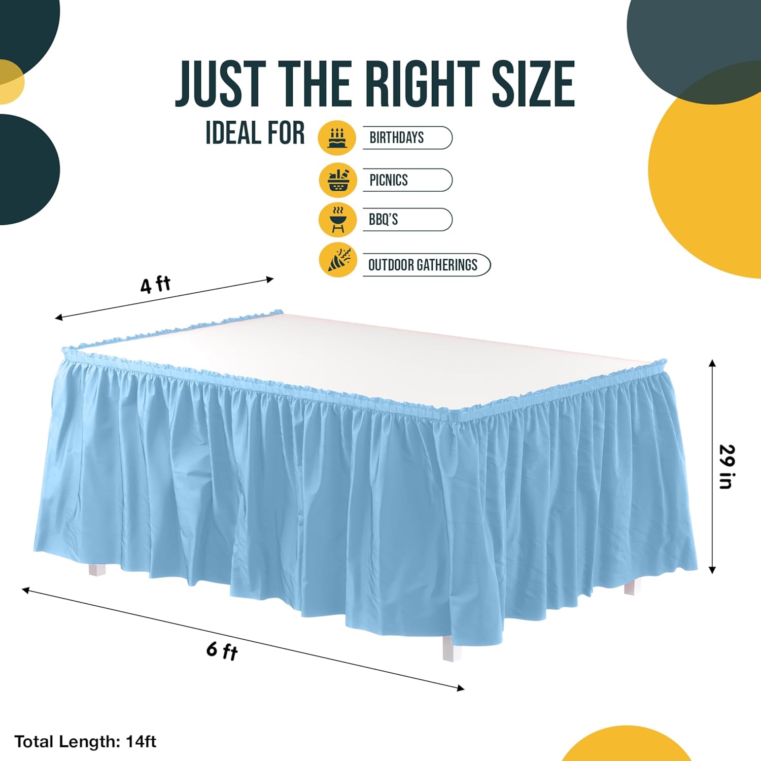 Light Blue Plastic Table Skirt | 6 Pack