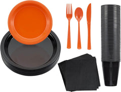 350 pcs Halloween Disposable Tableware Set -Orange and Black