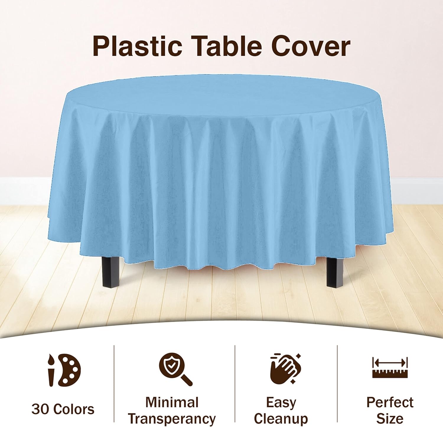 Round Light Blue Plastic Table Covers | 12 Pack - 84 in.