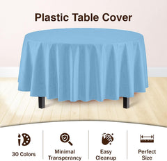 Round Light Blue Plastic Table Covers | 12 Pack - 84 in.