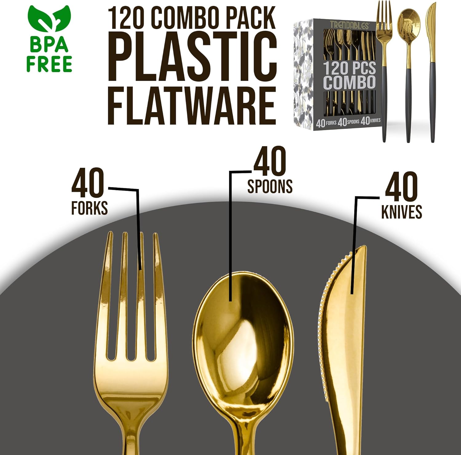 Trendables Cutlery Combo Black/Gold | 120 Count