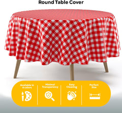 Round Red Gingham Plastic Table Covers | 12 Pack - 84 in.