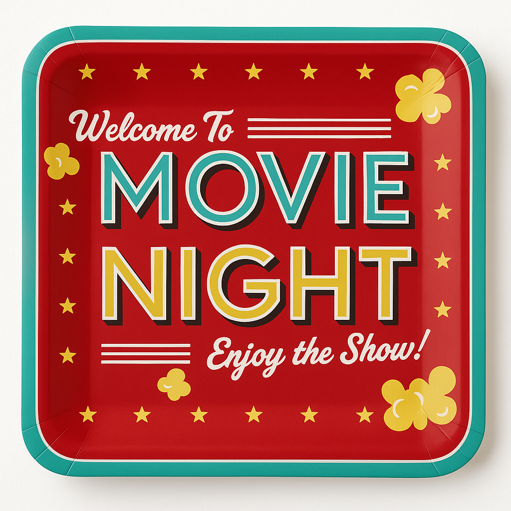 Movie Night Square Paper Dinner Plates - 10-Inch, 20-Pack - 10 in.