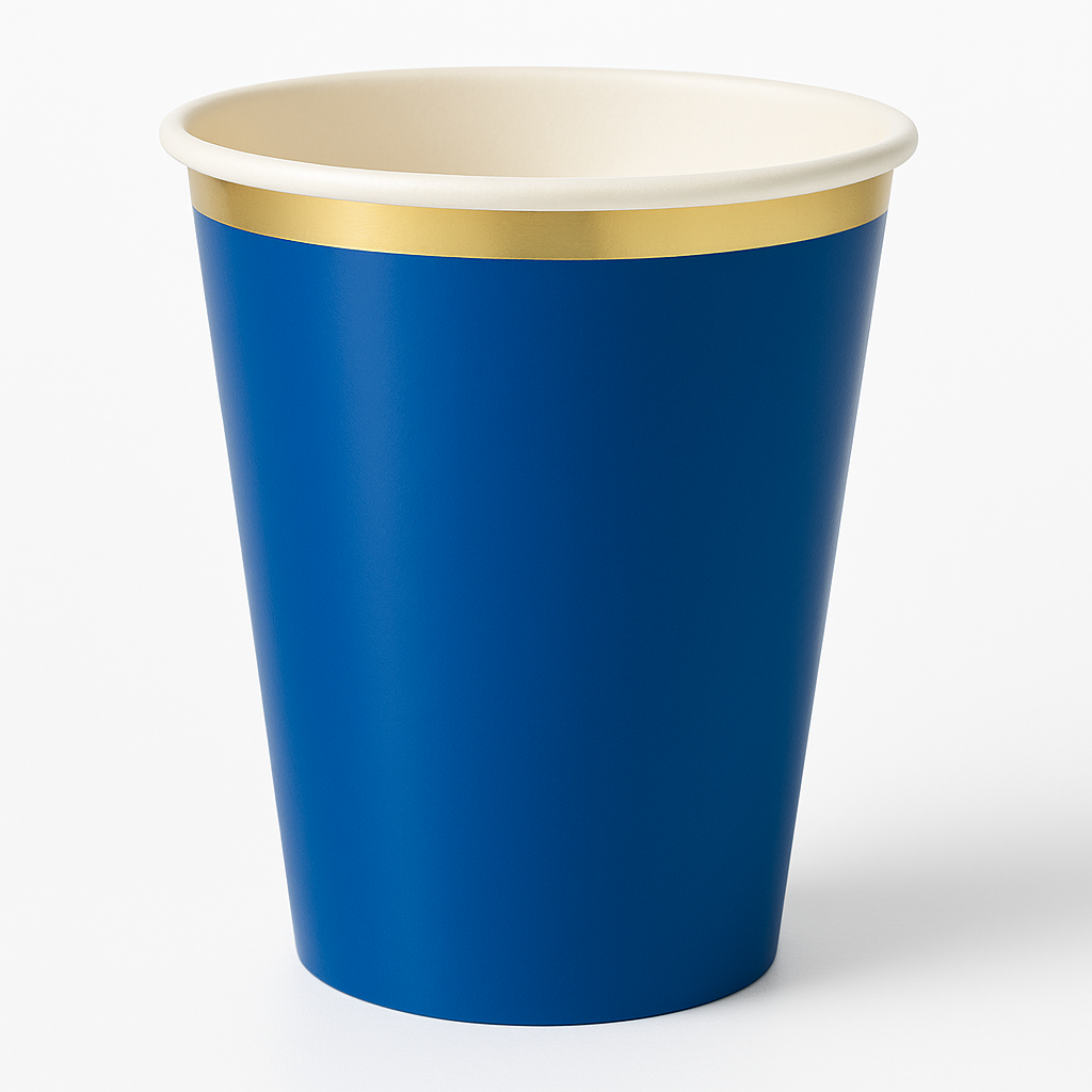 Royal Blue Paper Cup with Gold Trim - 12oz