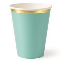 Elegant Gold Rimmed Mint Paper Cups - 12oz