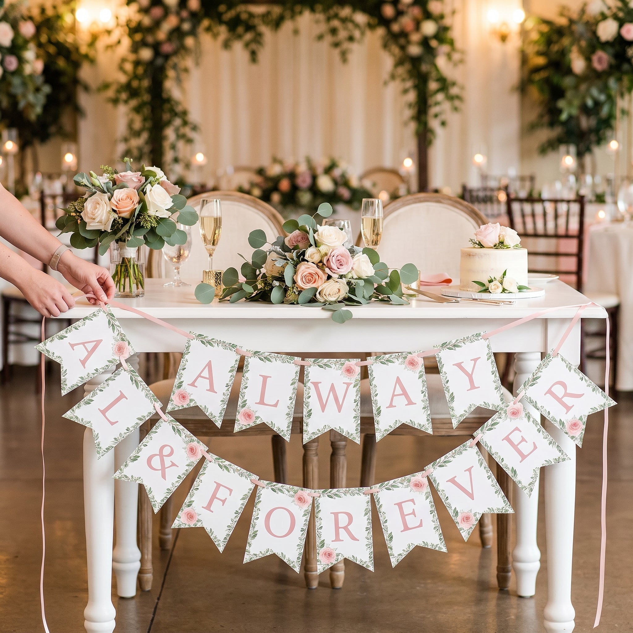 "Always & Forever" Floral Pennant Banner for Weddings