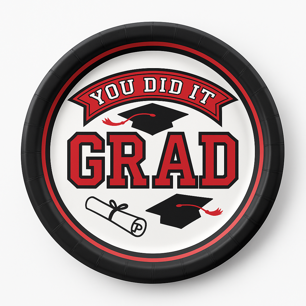 True to Your School Graduation Paper Plates, Red, 6.75-Inch, 20-Pack - 6.75 in.