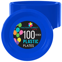 10 In. Dark Blue Plastic Plates | 100 Count