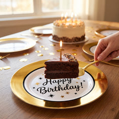 Metallic Gold Happy Birthday Premium Plastic Dinner Plates, 10-Pack