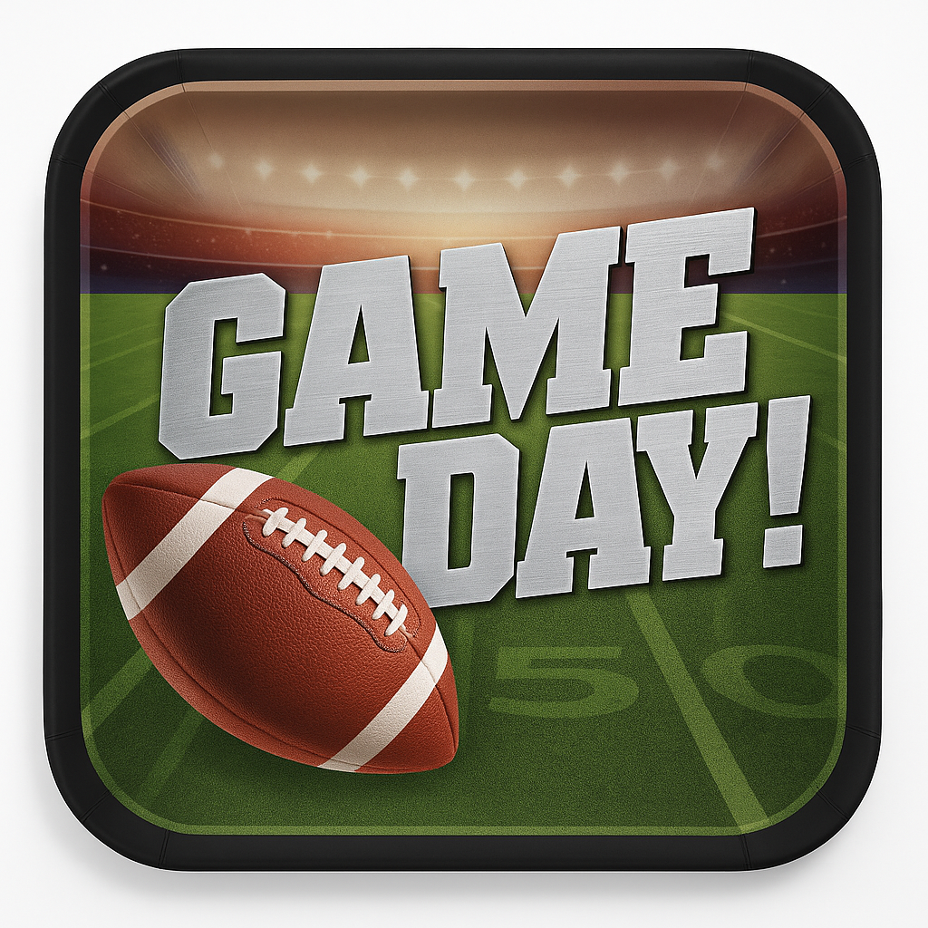 Go Fight Win Football Square Paper Plates, 18-Pack