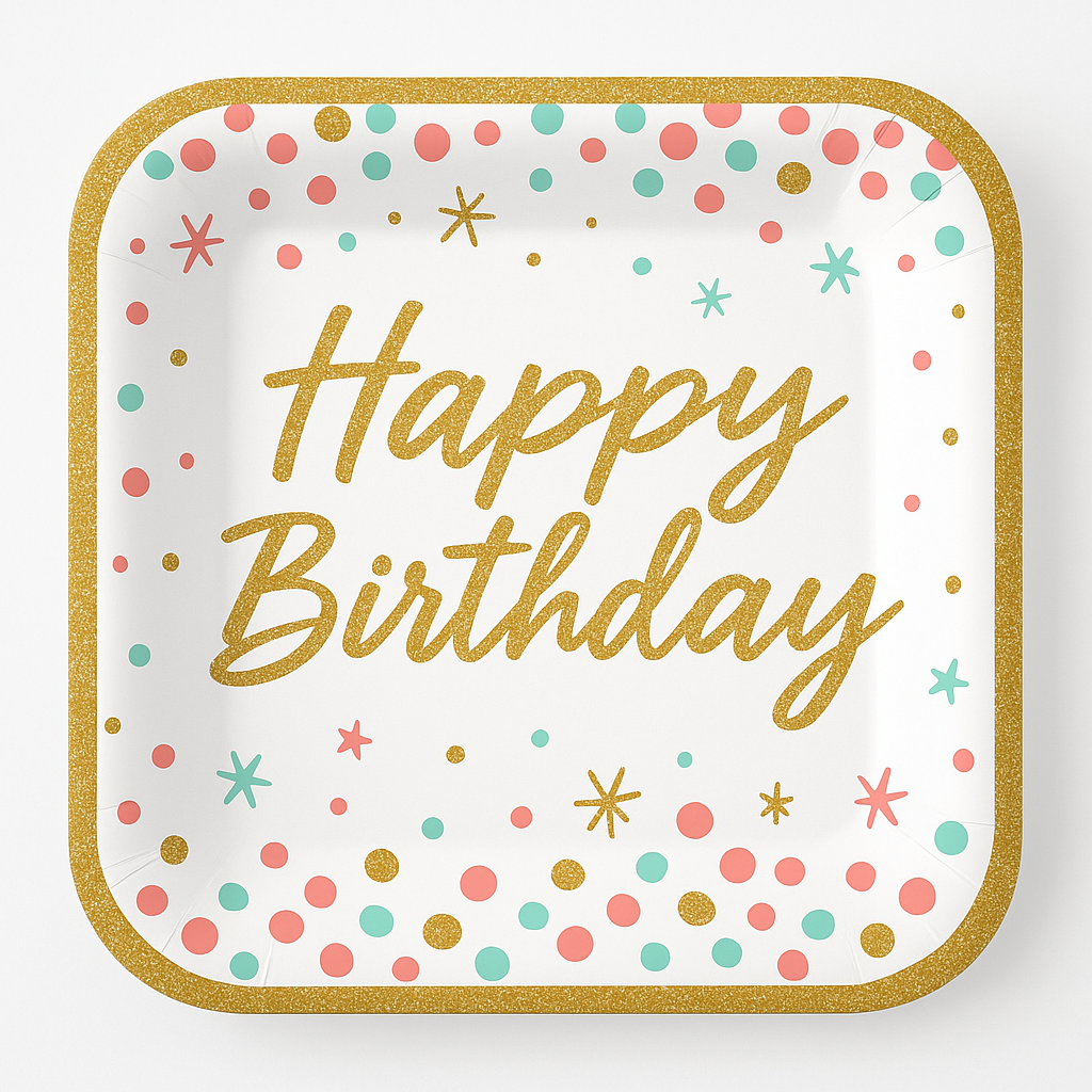 Wish Big Birthday Square Paper Plates, 9-Inch, 18-Pack
