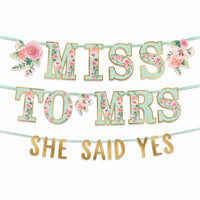 Mint Floral "Miss to Mrs" and "She Said Yes" Wedding Banner Kit