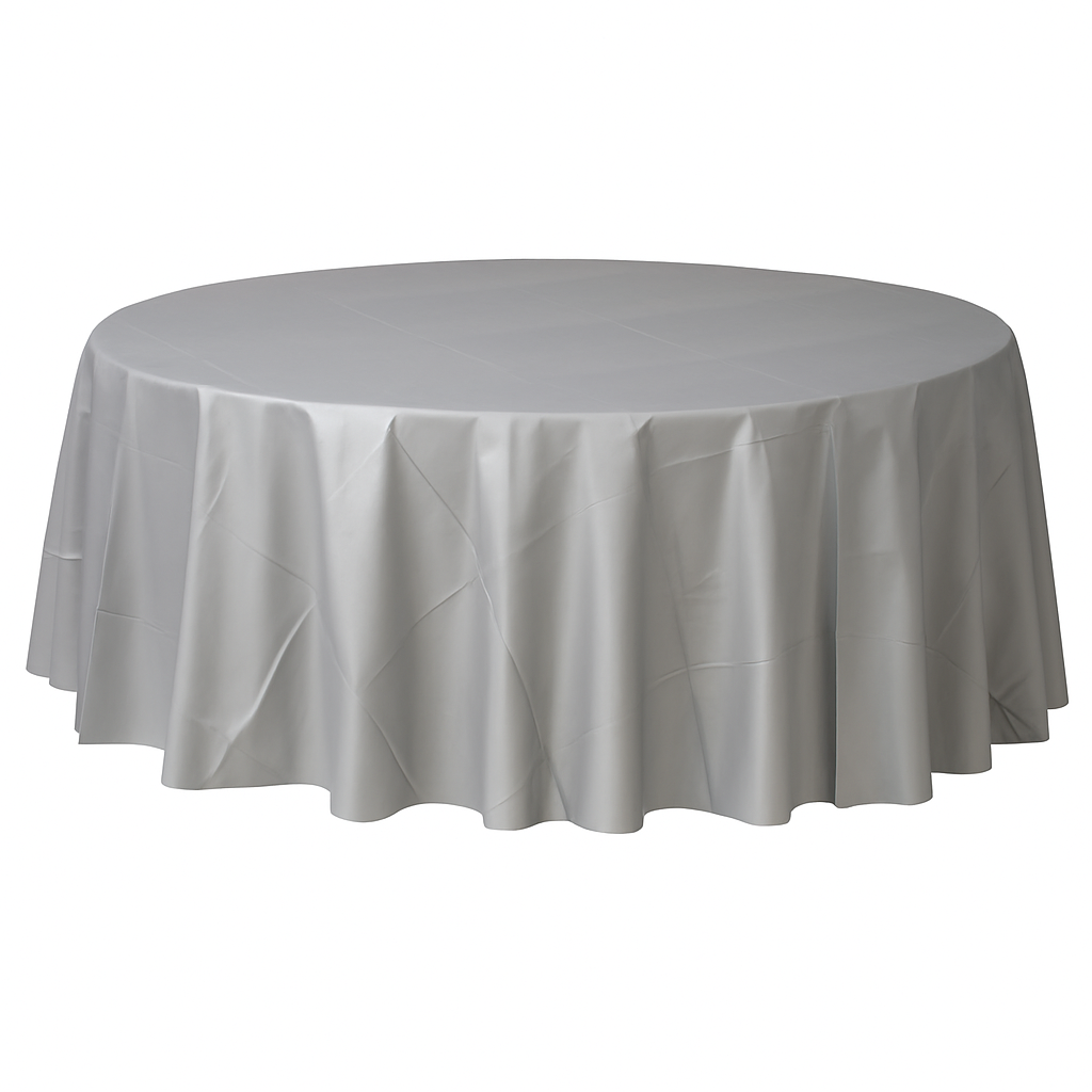 Elegant Silver Round Plastic Table Cover - 84"