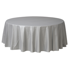 Elegant Silver Round Plastic Table Cover - 84"