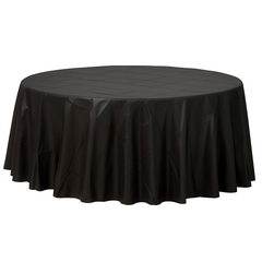 Elegant Black Round Plastic Table Cover - 84"