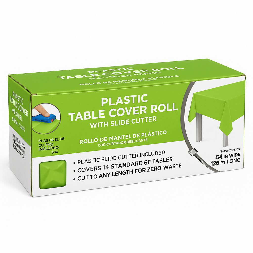 Kiwi Green Plastic Table Cover Roll with Slide Cutter - 54" x 126 ft