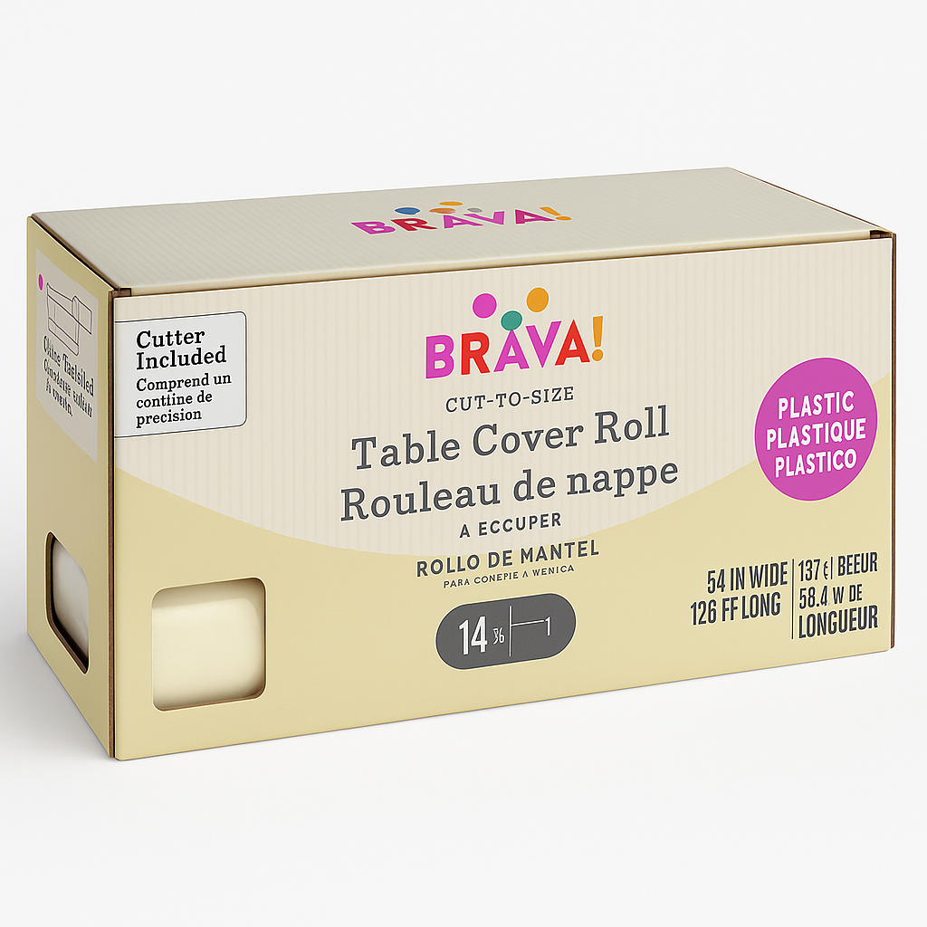 Vanilla Cream Plastic Table Cover Roll with Slide Cutter - 54" x 126 ft