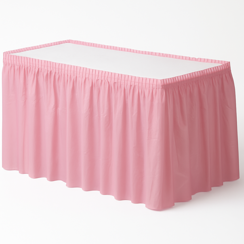 Elegant New Pink Plastic Table Skirt - 168" x 29"