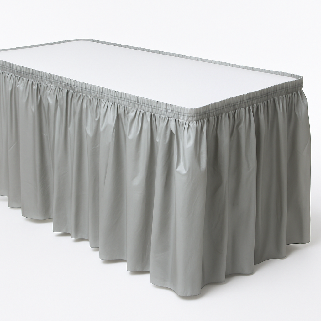 Elegant Silver Plastic Table Skirt