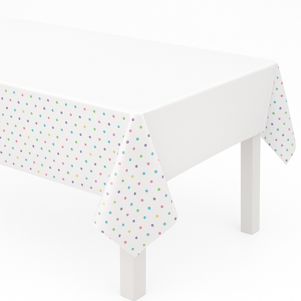 Spa Party Polka Dot Plastic Table Cover, 54" x 96" for Kids Birthday