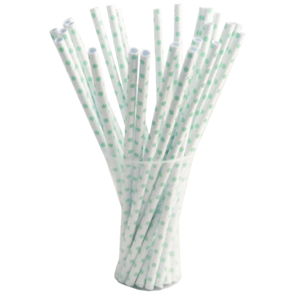 Small Mint Polka Dot Paper Straws - 7.75 in. | 100 Count