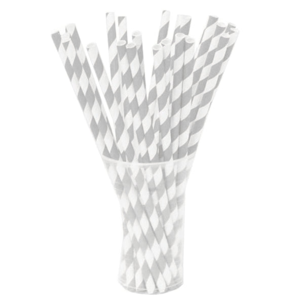 Silver Striped Paper Straws - 7.75 in. | 100 Count